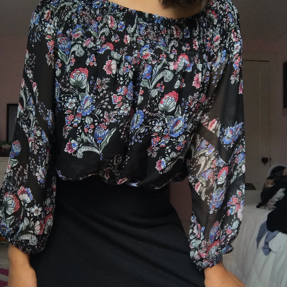 black quarter sleeve shirt with floral design